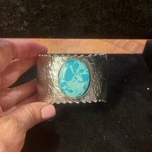 Myra Bag Textured Silver Bracelet with Blue Accent